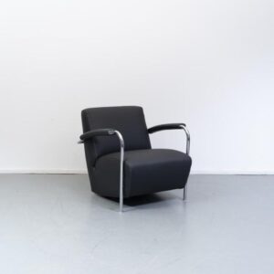 Leolux Scylla Laag Fauteuil Zwart Leer + Hocker