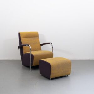 Leolux Scylla Laag Fauteuil Geel/Paars Stof + Hocker