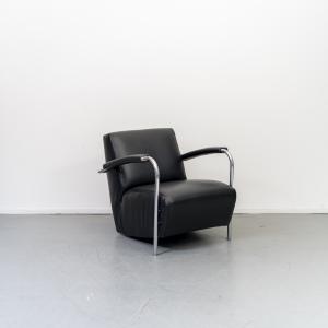 Leolux Scylla Laag Fauteuil Zwart Leer