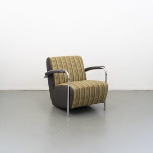 Leolux Scylla Laag Fauteuil Geel/Grijs Gestreept Stof