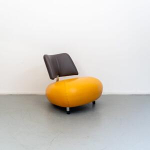 Leolux Pallone Fauteuil Geel/Donkerbruin Leer