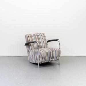 Leolux Scylla Laag Fauteuil Blauw/Wit/Bruin Stof