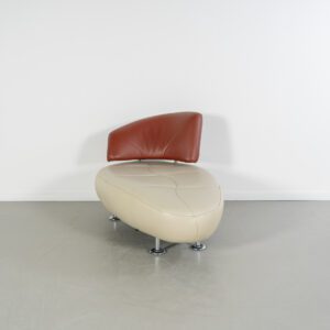 Leolux Kikko Chaise Longue Fauteuil Crème/Kastanje Leer