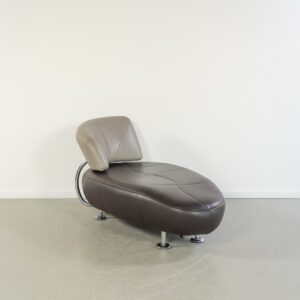 Leolux Kikko Chaise Longue Fauteuil Bruin/Grijs Leer