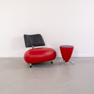 Leolux Pallone Fauteuil Rood/Zwart Leer + TamTam