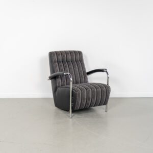 Leolux Scylla Hoog Fauteuil Gestreept Stof/Zwart Leer