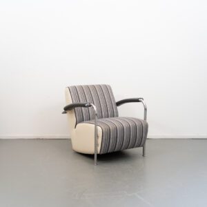 Leolux Scylla Laag Fauteuil Gestreept Stof/Wit Leer