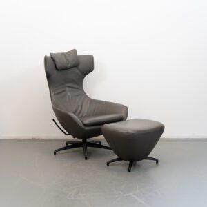 Leolux Caruzzo Plus Fauteuil Grijs Leer + Hocker