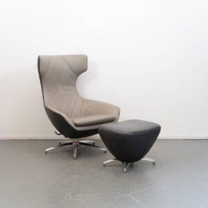 Leolux Caruzzo Plus Fauteuil Grijs/Lever Leer + Hocker