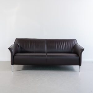Leolux Mayon Bank 3-Zits Donkerbruin Leer - Staal