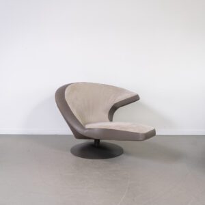 Leolux Parabolica Fauteuil Beige Stof/Grijs Leer - Zwart