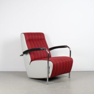 Leolux Scylla Hoog Fauteuil Rood/Bruin Stof/Wit Leer