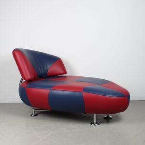 Leolux Kikko Chaise Longue Fauteuil Blauw/Rood Leer