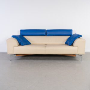 Leolux Howlo Bank 3-Zits Blauw/Wit Leer
