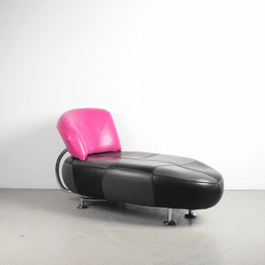 Leolux Kikko Chaise Longue Fauteuil Zwart/Grijs/Roze Leer