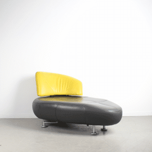 Leolux Kikko Chaise Longue Fauteuil Zwart/Geel Leer