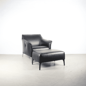 Leolux Mayon Fauteuil Zwart Leer + Hocker
