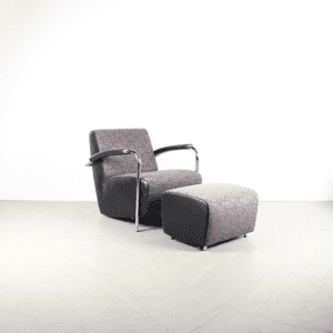 Leolux Scylla Laag Fauteuil Grijs Stof + Hocker