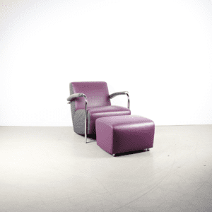 Leolux Scylla Laag Fauteuil Paars/Grijs Leer/Stof + Hocker