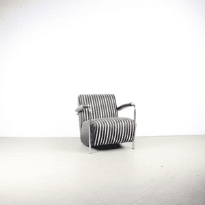 Leolux Scylla Laag Fauteuil Zwart/Wit Stof/Leer - Chroom