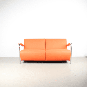 Leolux Scylla Bank 2-Zits Oranje/Wit Leer - Chroom