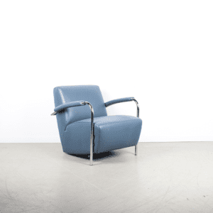 Leolux Scylla Laag Fauteuil Blauw Leer - Chroom