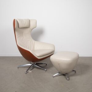 Leolux Caruzzo Plus Fauteuil Crème Leer + Hocker