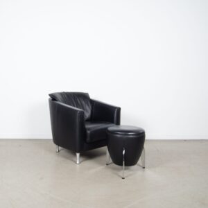 Artanova Fauteuil Zwart Leer + Hocker