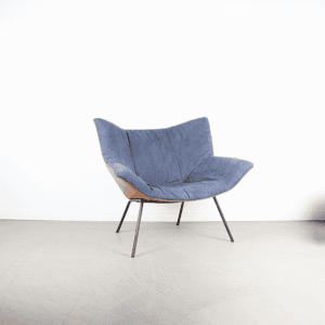 Label Gustav Fauteuil Blauw Stof/Cognac Leer - Staal