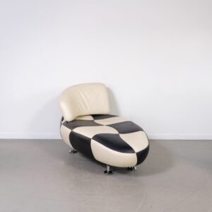 Leolux Kikko Chaise Longue Fauteuil Wit/Zwart Leer