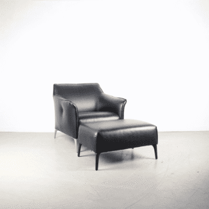 Leolux Mayon Fauteuil Zwart Leer + Hocker