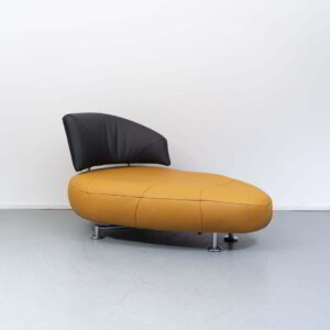 Leolux Kikko Chaise Longue Fauteuil Geel/Zwart Leer