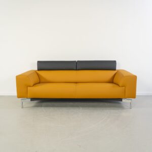 Leolux Howlo Bank 3-Zits Maïsgeel/Zwart Leer