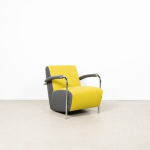 Leolux Scylla Laag Fauteuil Geel/Grijs Stof/Leer