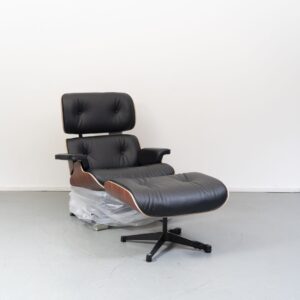 Vitra Lounge Chair Nero Leer/Palissander XL + Hocker